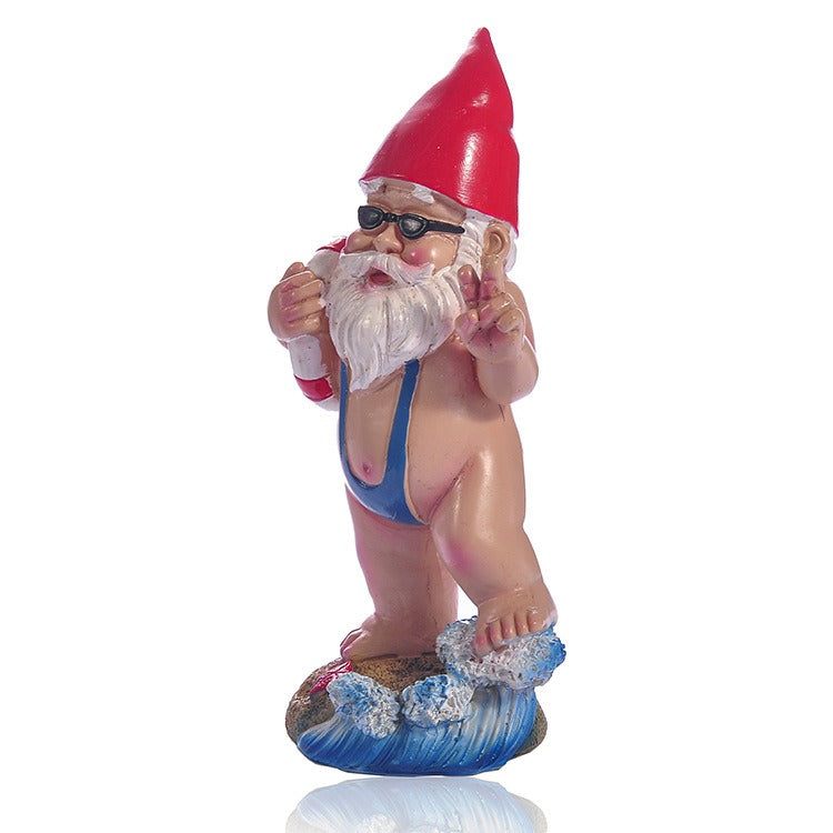 Swimming Garden Gnome Figurine with Life Ring Decor