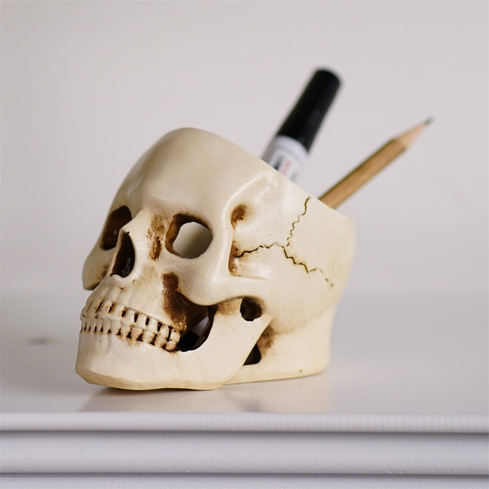 Gothic Skull Desk Organizer Pen Holder for Messy Desks