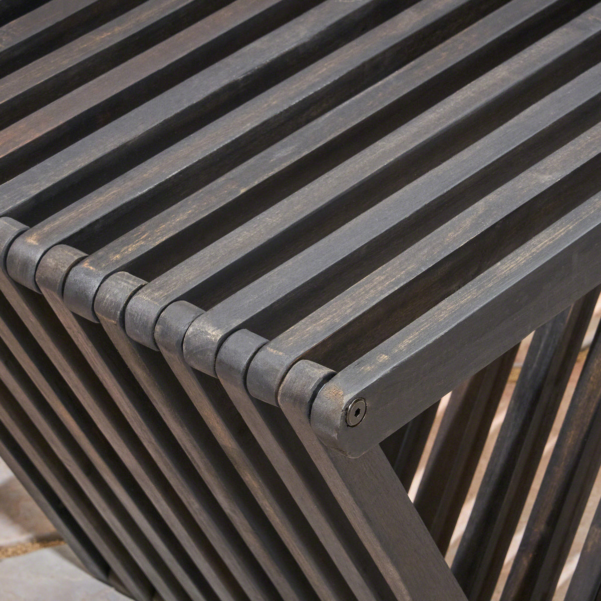 Modern Slatted Outdoor Bench with Sculptural V-Legs
