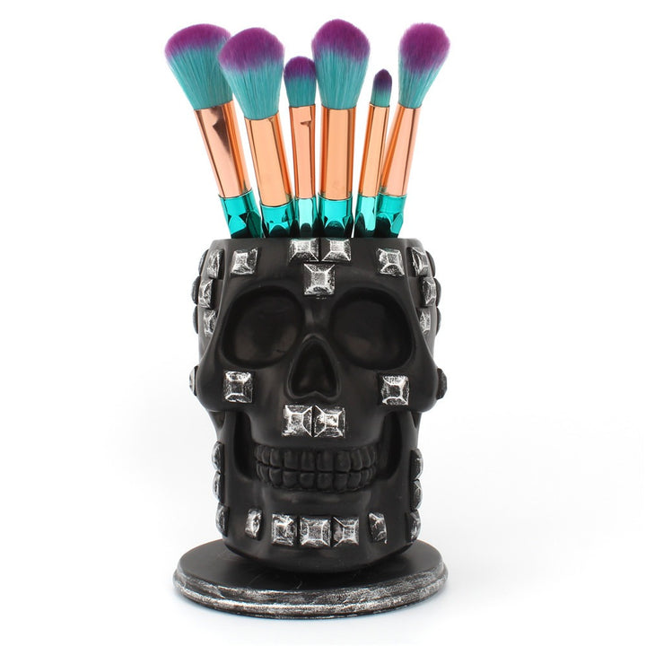 Gothic Skull Makeup Brush Holder and Brush Set