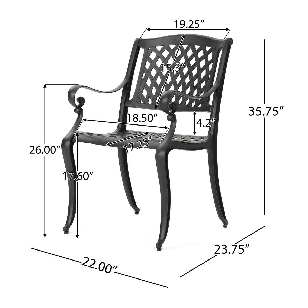 Cast Aluminum Outdoor Dining Chairs Set of 2 Charcoal
