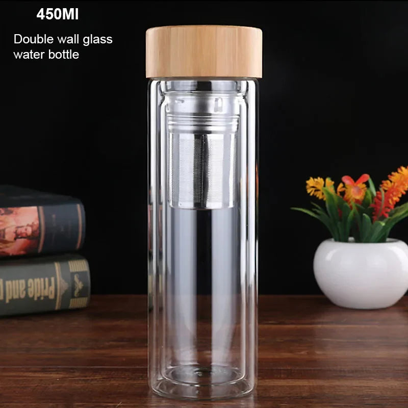 Glass Water Bottle with Tea Infuser 450ml Double Wall