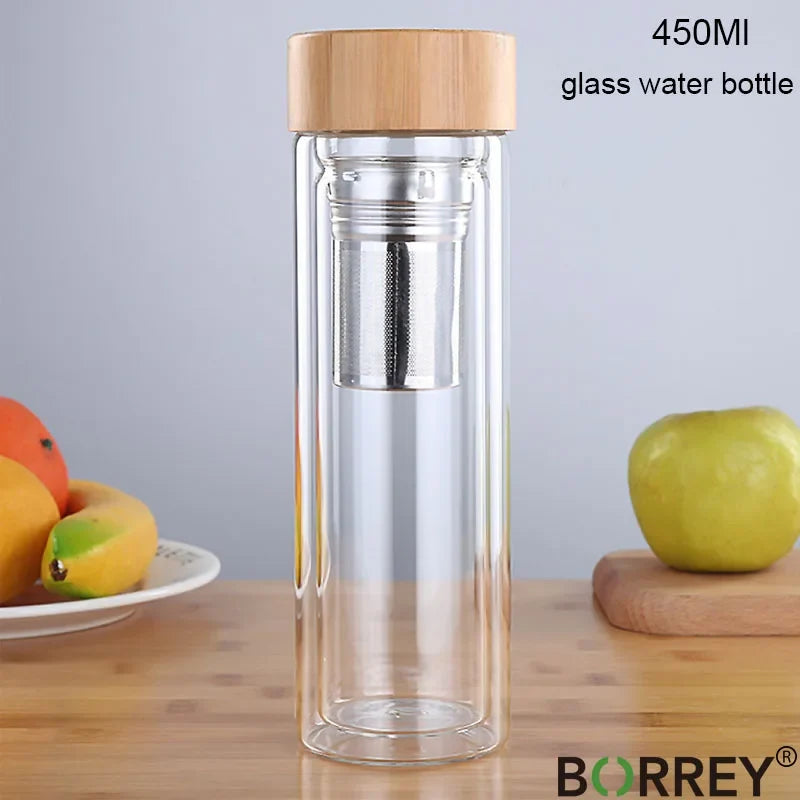 Glass Water Bottle with Tea Infuser 450ml Double Wall