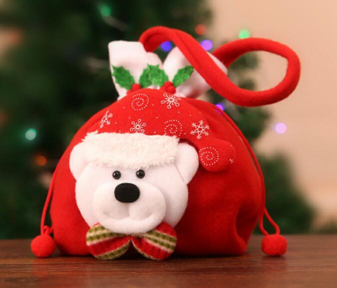 Christmas Gift Bag with Plush Santa Face Drawstring Tote