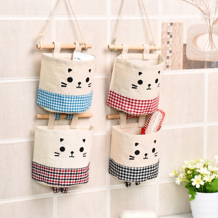 Hanging Storage Bag with Cat Print for Small Items