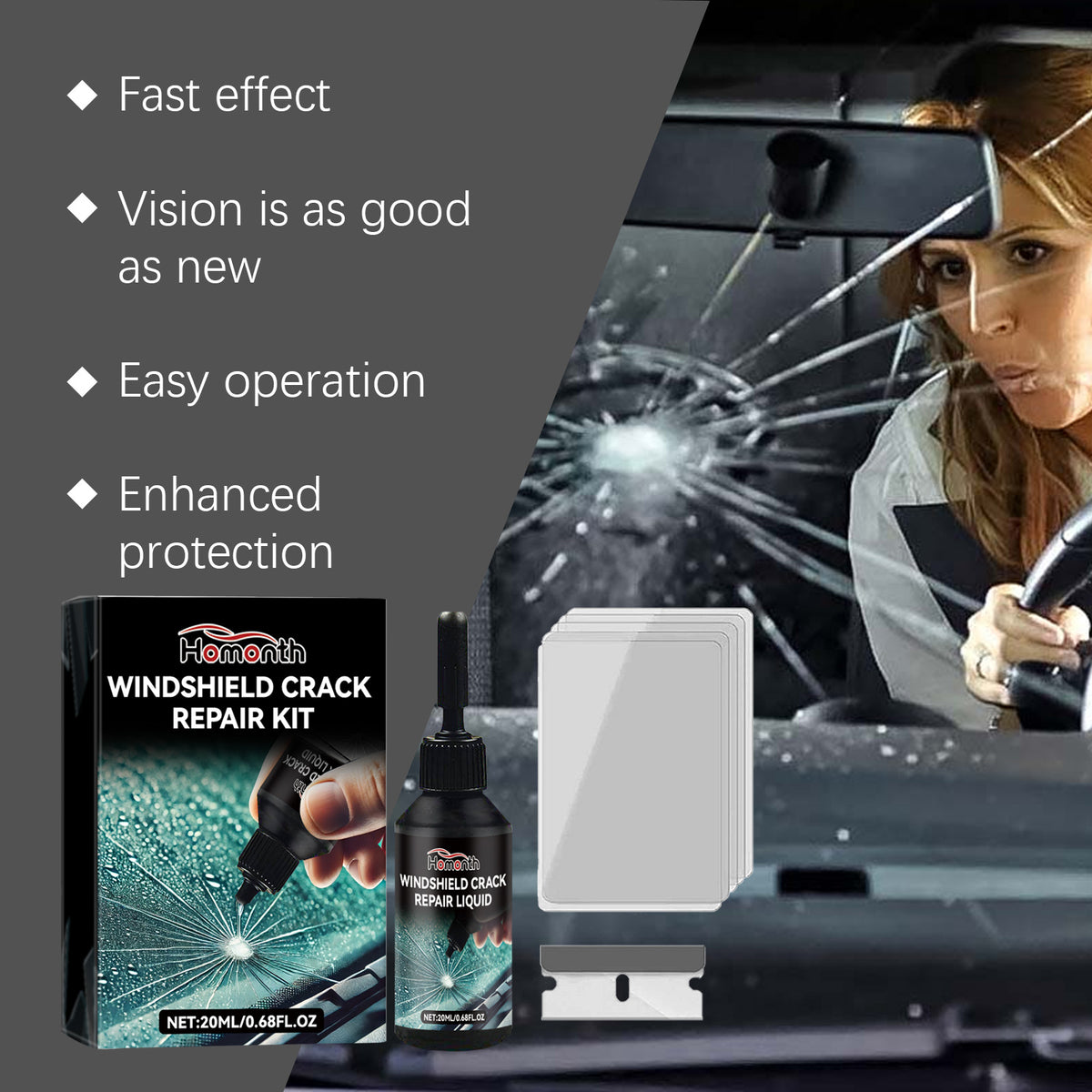Windshield Crack Repair Kit for Smoother, Clearer Glass