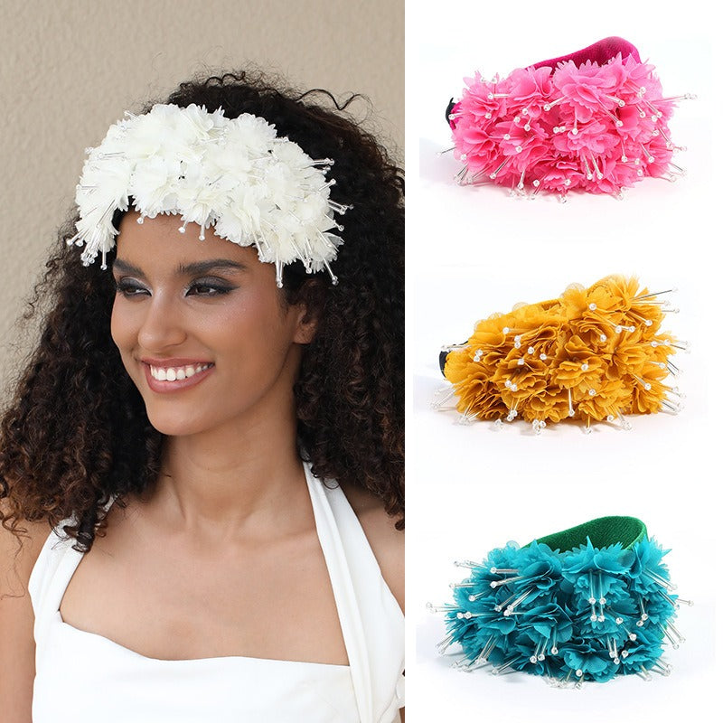 Floral Crystal Headband - Wide Padded Statement Hair Piece