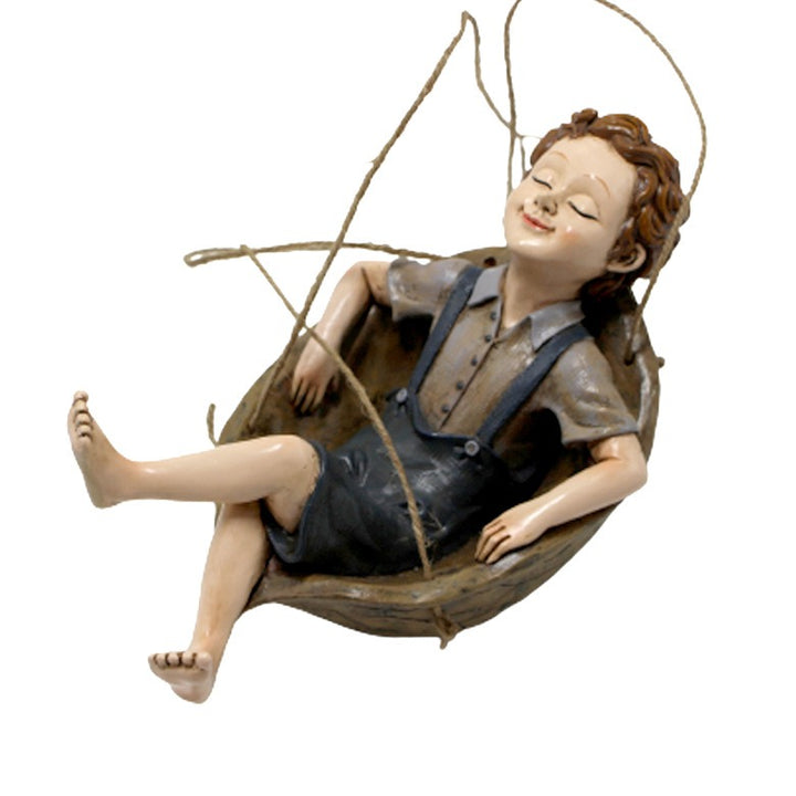 Hanging Outdoor Swing Boy Resin Figurine Garden Decor
