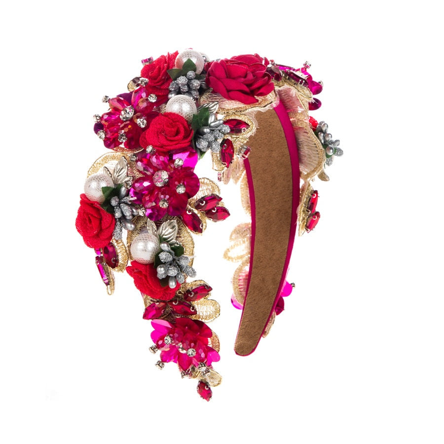 Luxury Floral Rhinestone Pearl Headband for Events