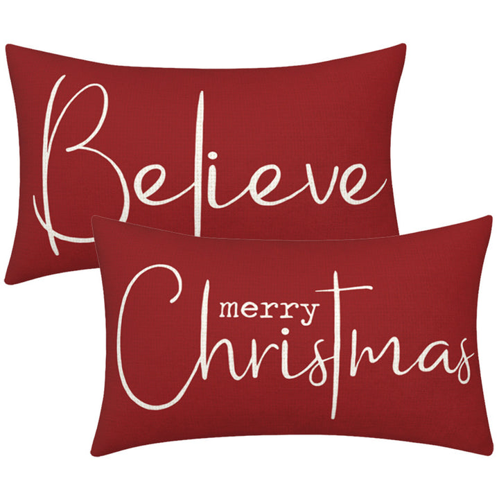Christmas Pillow Covers Set: Red Merry Christmas Decor