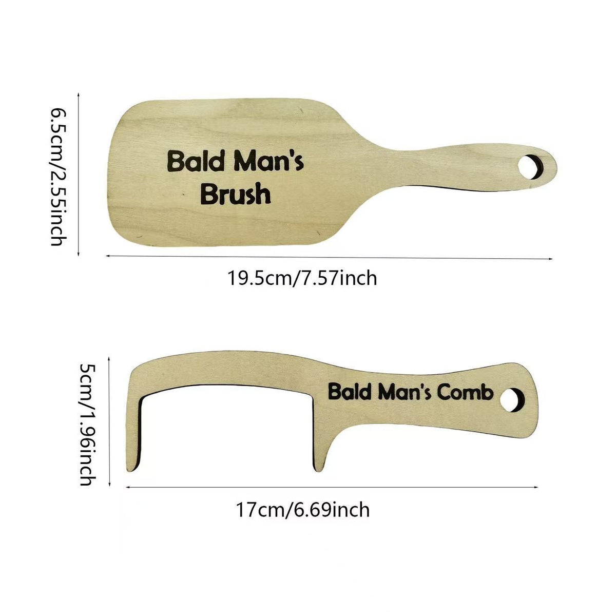 Bald Man's Brush & Comb Funny Wooden Grooming Gift