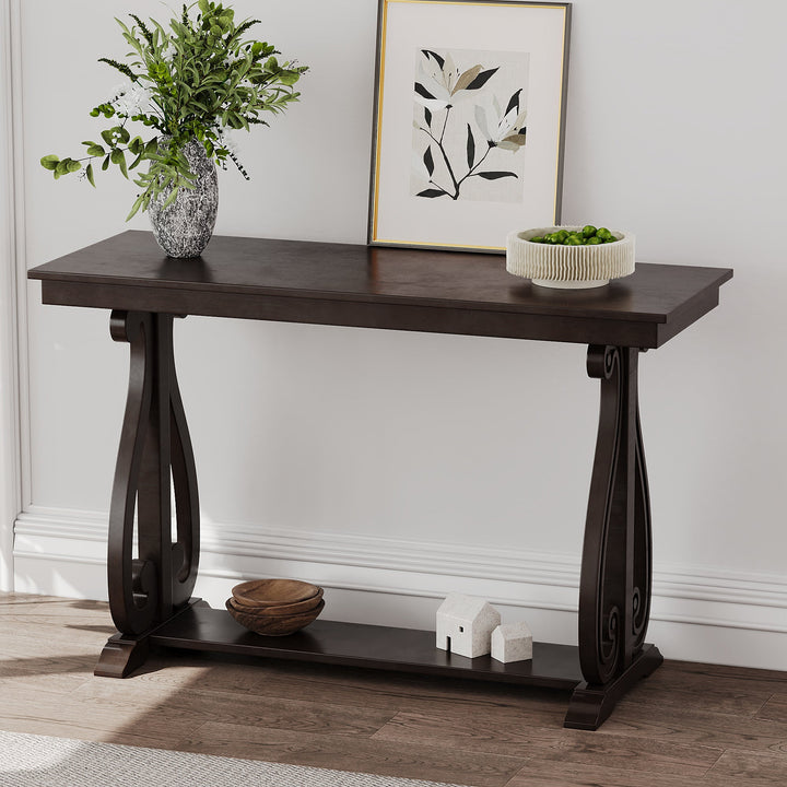 48-Inch Espresso Farmhouse Console Table with Shelf
