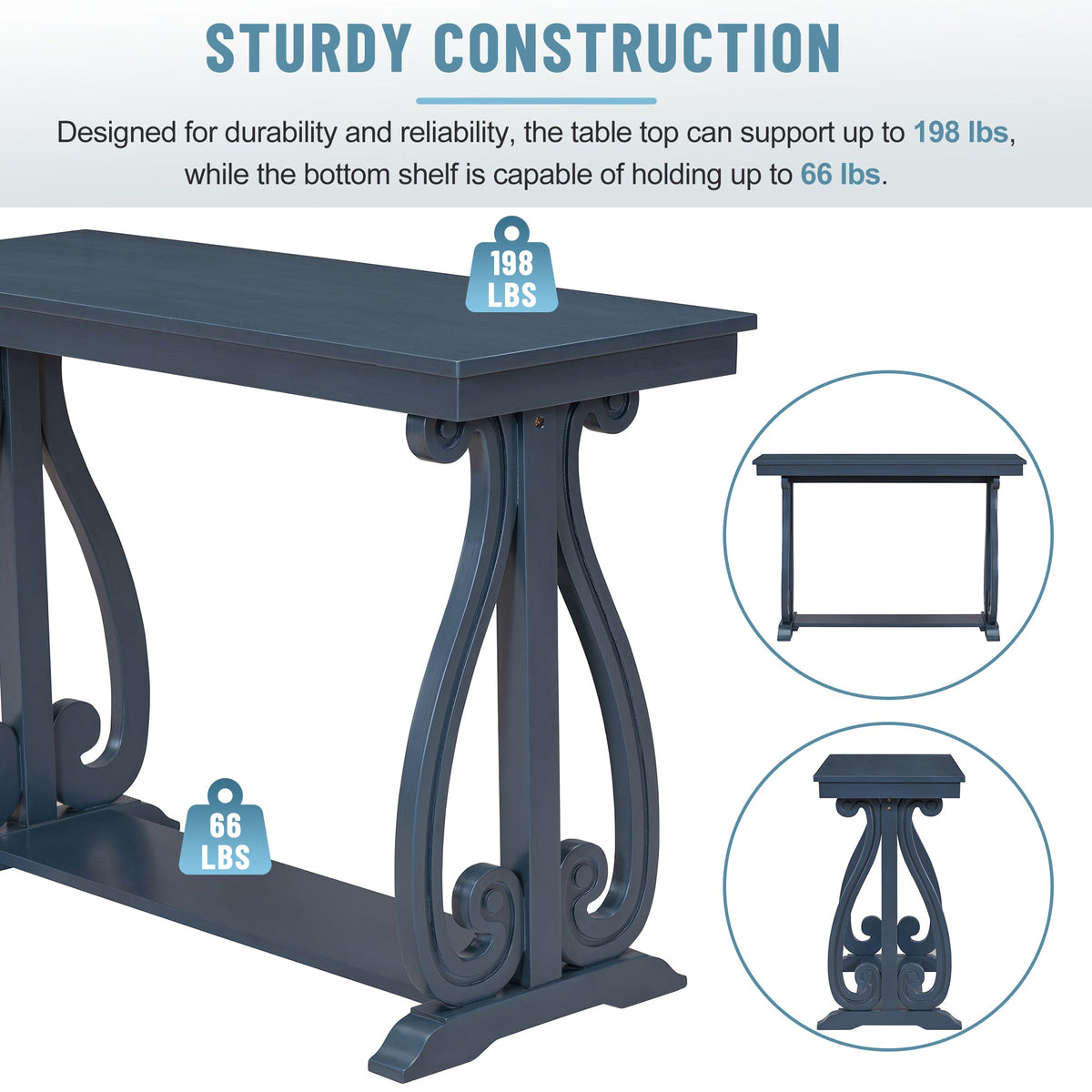 48-Inch Navy Farmhouse Console Table with Open Shelf