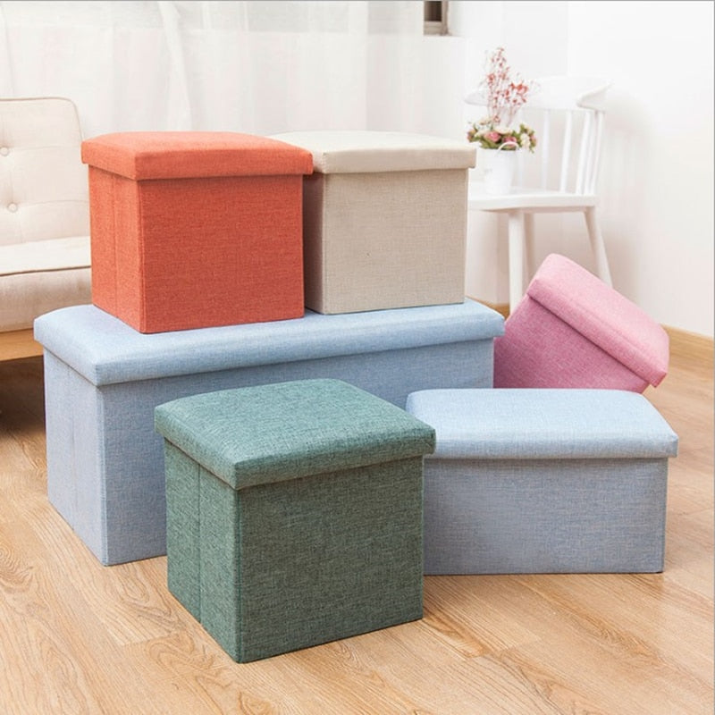 Foldable Fabric Storage Stool With Lid for Small Rooms