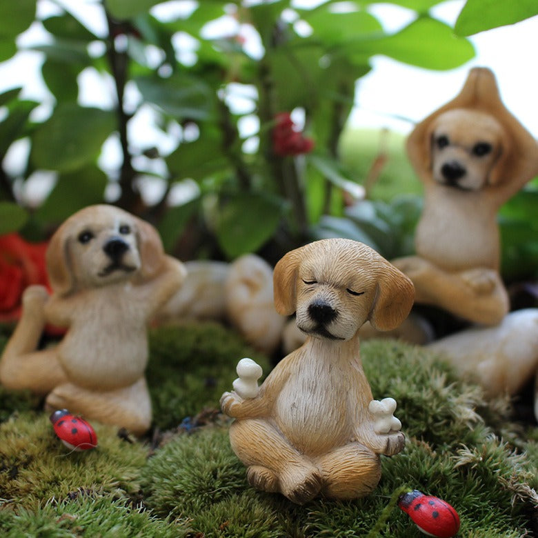 Mini Puppy Yoga Figurines for Garden and Plant Decor