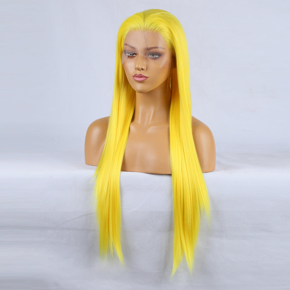 Yellow Lace Front Wig with Long Straight Bangs Hair