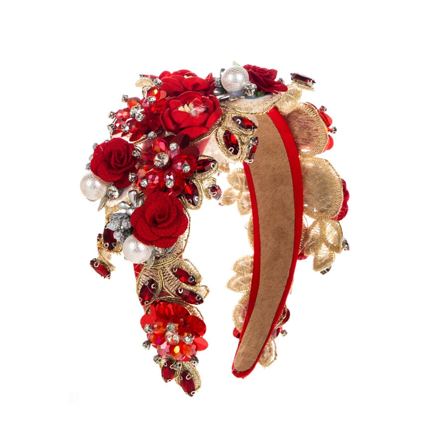 Luxury Floral Rhinestone Pearl Headband for Events