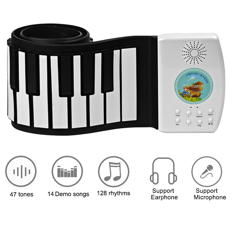 49-Key Rainbow Roll-Up Piano for Kids, Waterproof Silicone