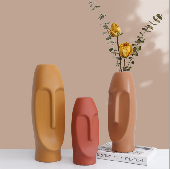 Sculptural Face Ceramic Vase for Modern Living Room