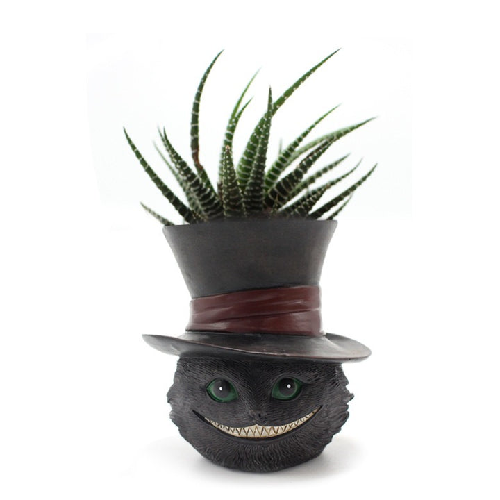 Cheshire Cat Top Hat Planter for Succulents & Desk Decor