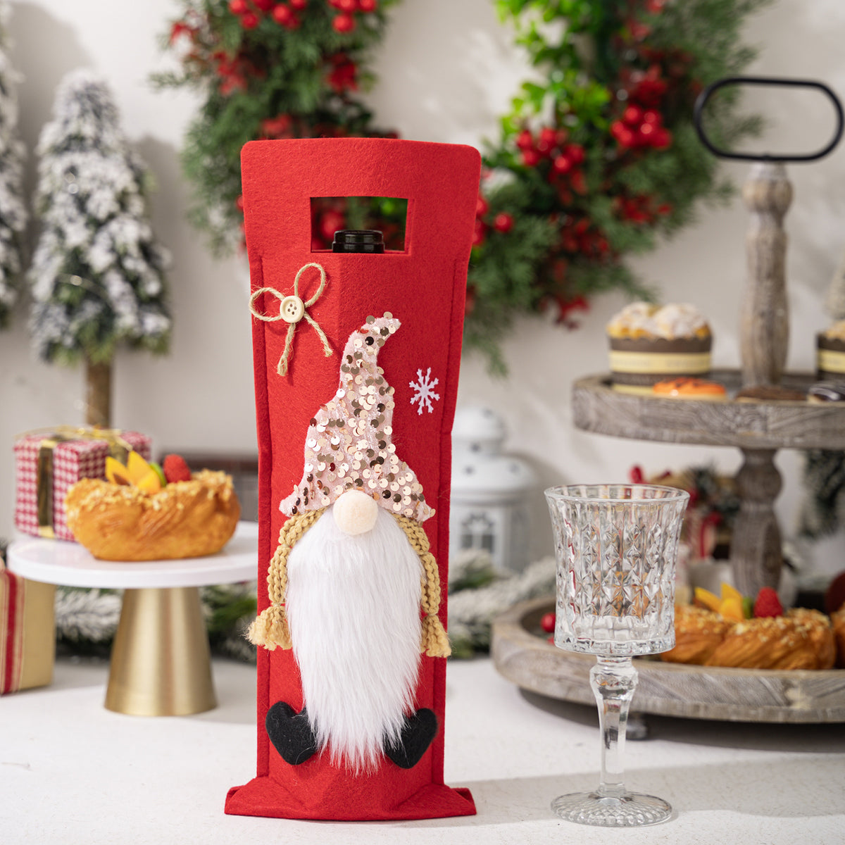 Christmas Wine Bottle Cover | Festive Gnome Display