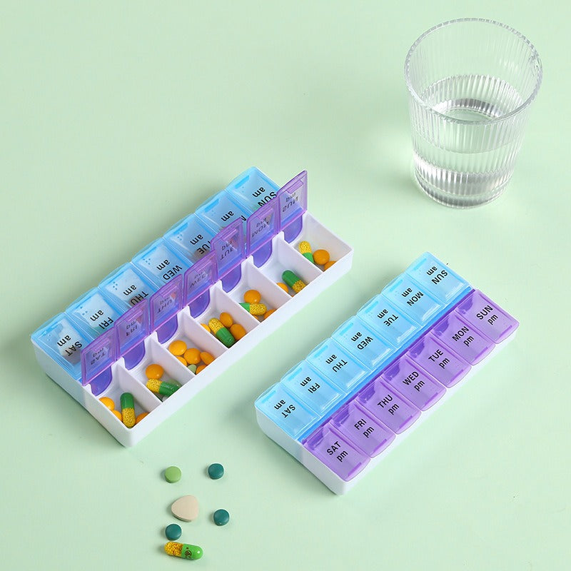 Weekly Travel Pill Organizer with 14 AM PM Compartments