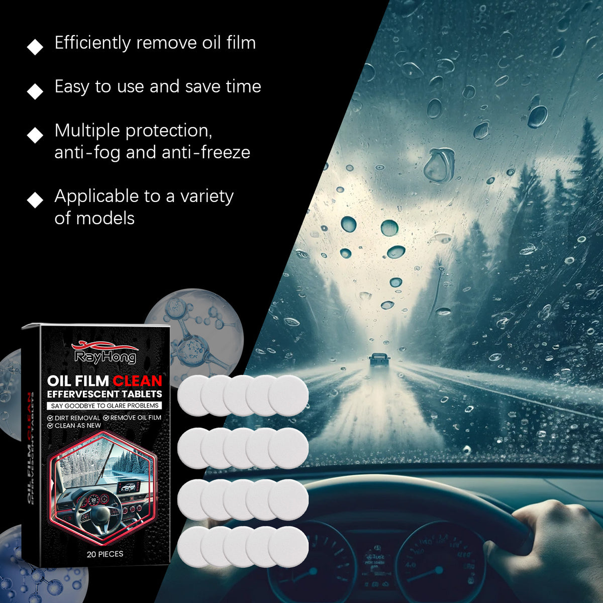 Windshield Oil Film Cleaning Tablets for Clear Glass