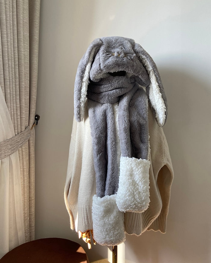 Bunny Ear Hooded Scarf Set — Cute 3‑in‑1 Winter Accessory