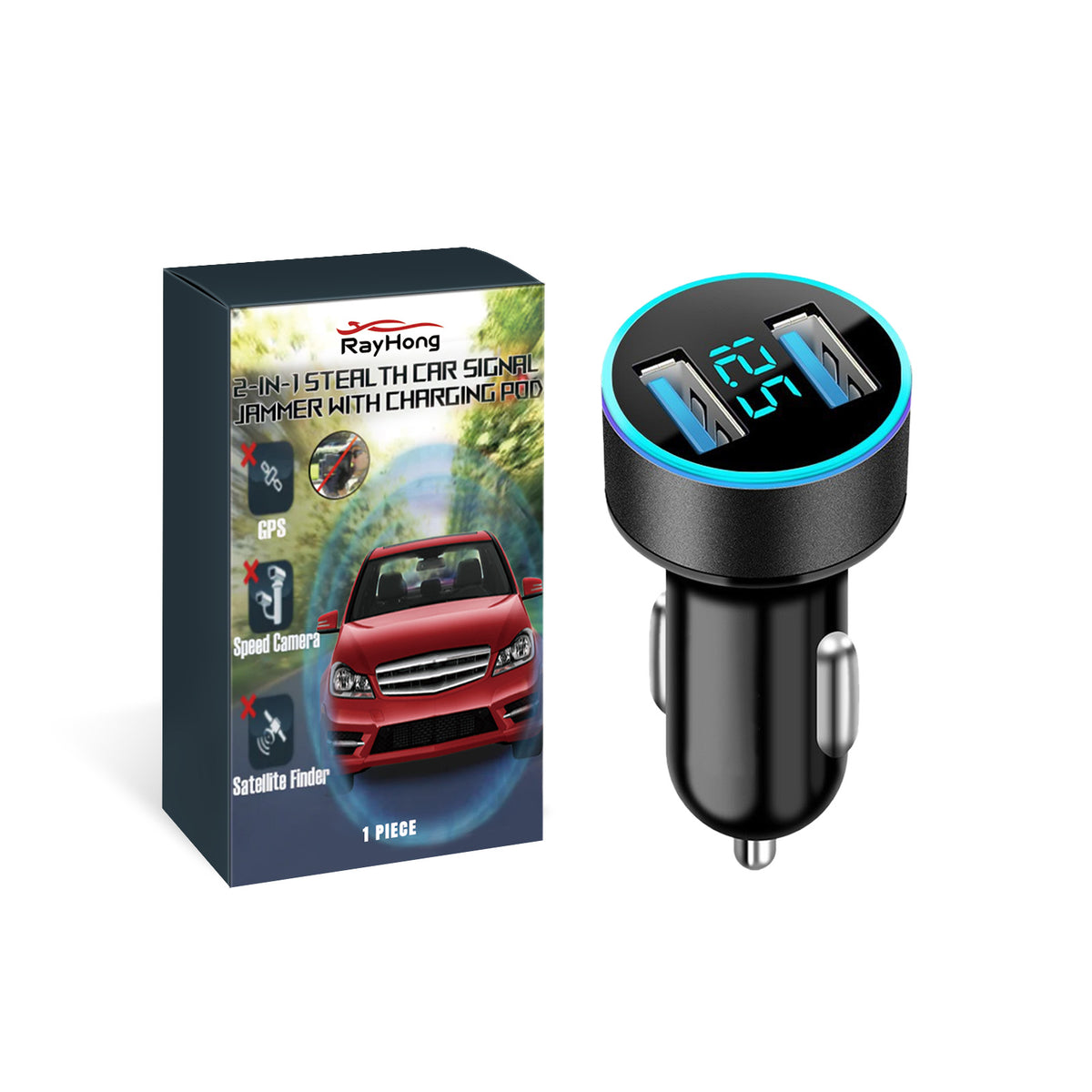 2-in-1 Car Charger with Dual USB Digital Display Accessory