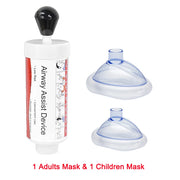Almay Airway Assist Device with adult and child silicone mask attachments displayed together