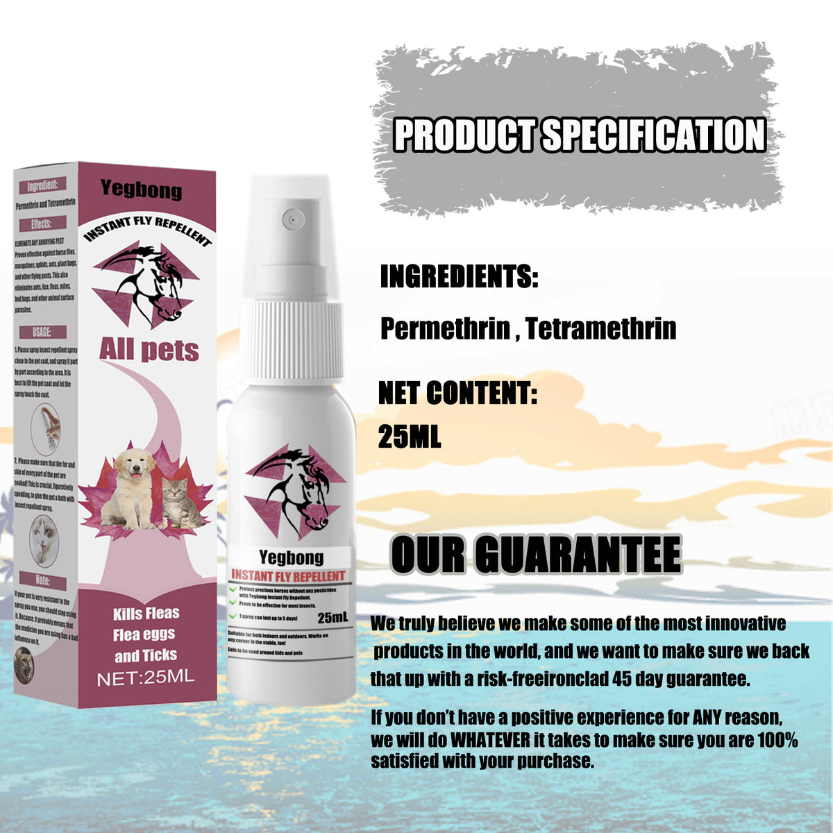Pet Flea And Tick Spray For Cats & Dogs, 25ml Bottle