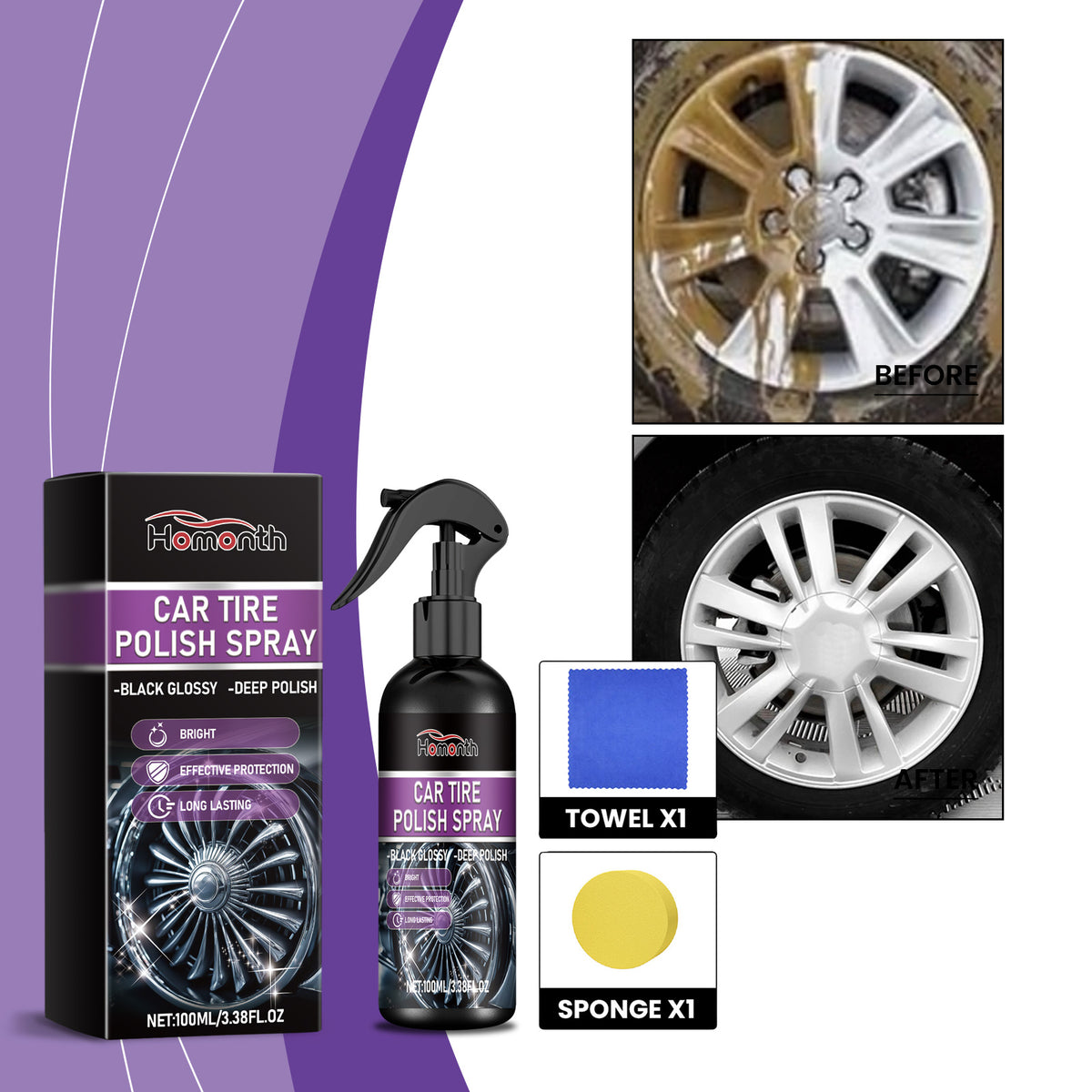 Automotive Tire Polish for Deep Black Gloss & Protection