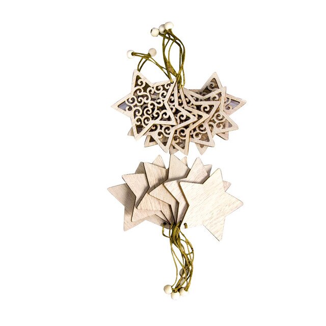 12-Piece Wooden Christmas Ornaments for Rustic Tree Decor