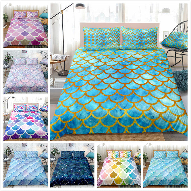 Mermaid Fish Scale Full-Size Duvet Cover Bedding Set