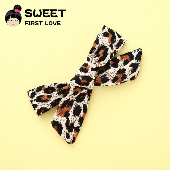 Girls Leopard Hair Clips, 5-Piece Soft Fabric Bow Set