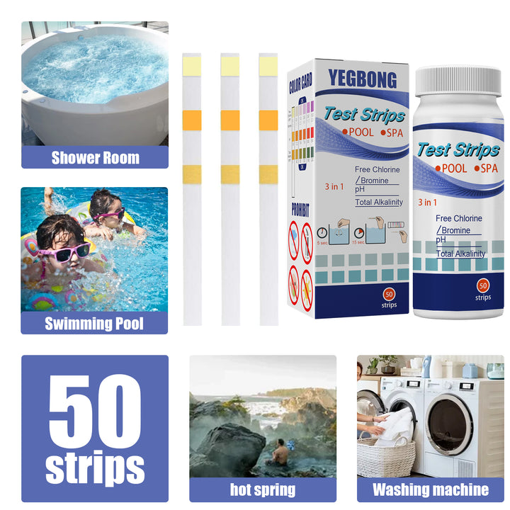 Pool Water Test Strips, 3-in-1 Chlorine pH Test Kit