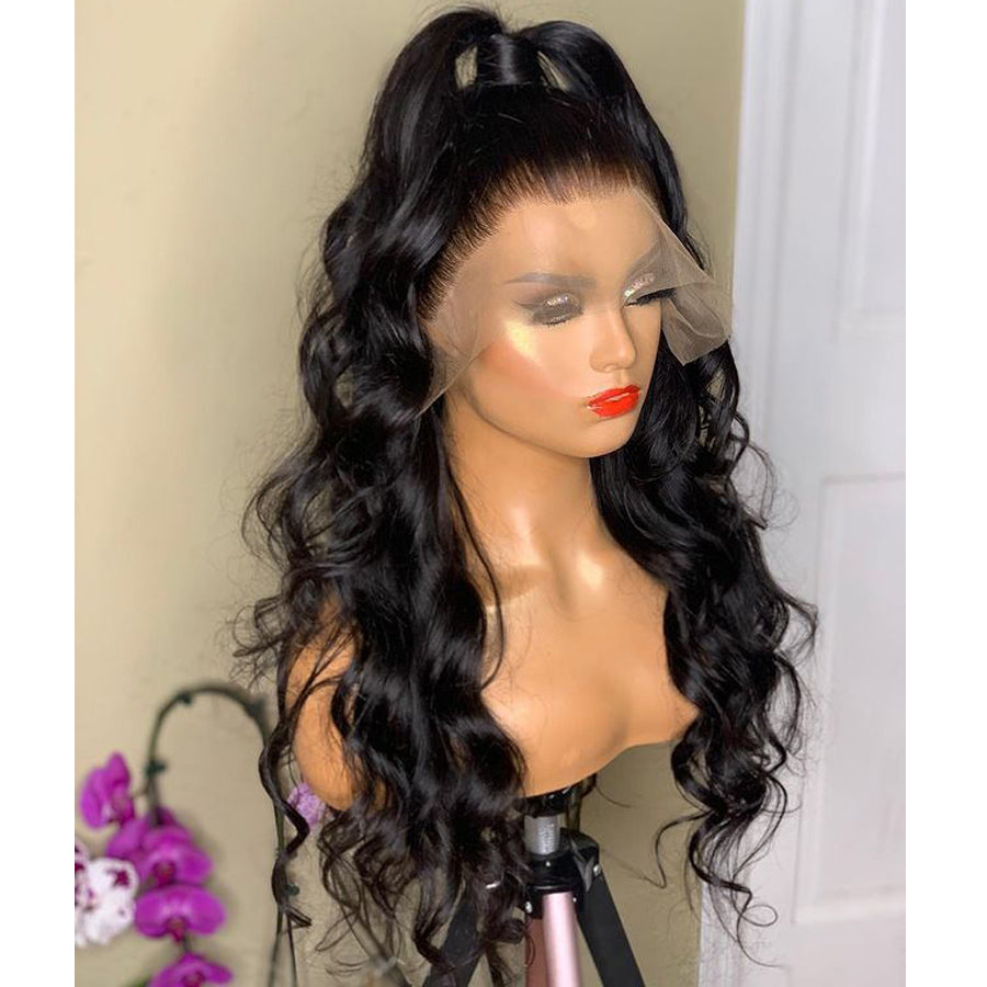 Long Lace Front Wig for Glossy, Voluminous Black Waves