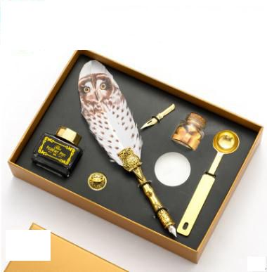 Owl Quill Pen Set: Vintage Writing & Sealing Gift