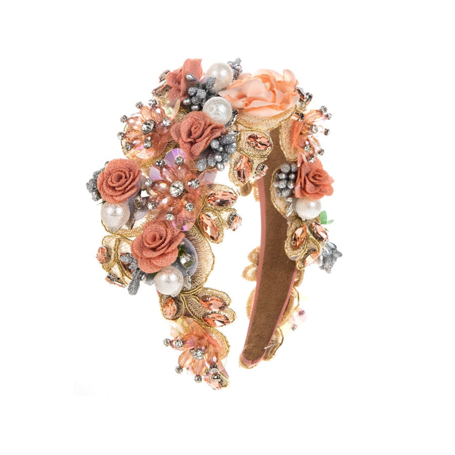 Luxury Floral Rhinestone Pearl Headband for Events