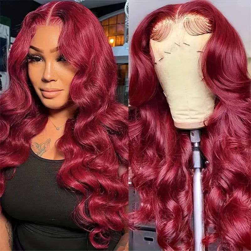 Wine Red Lace Front Wig for Long Wavy Glamorous Hair