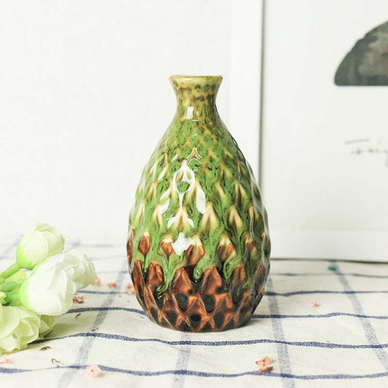 Mini Ceramic Vase with Glazed Pineapple-Scale Texture