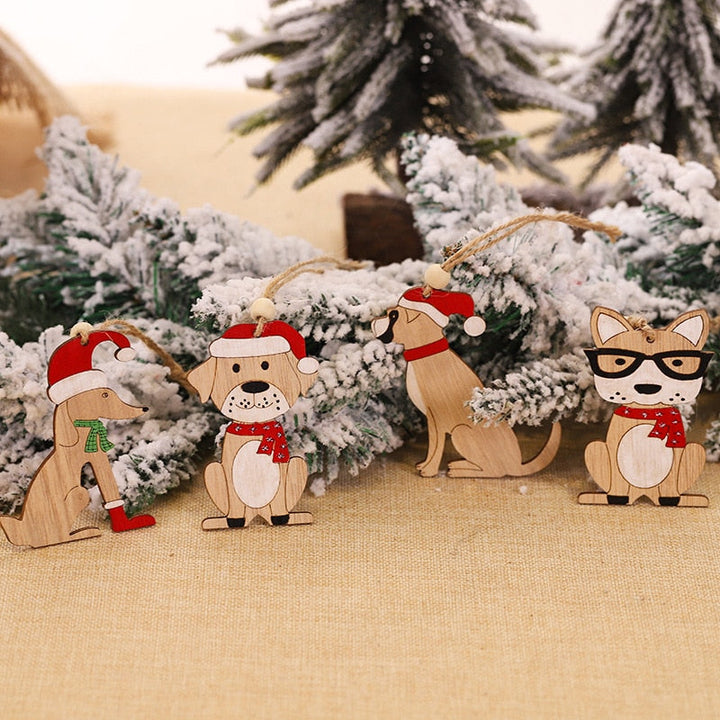 Wooden Christmas Animal Ornaments Set For Rustic Charm