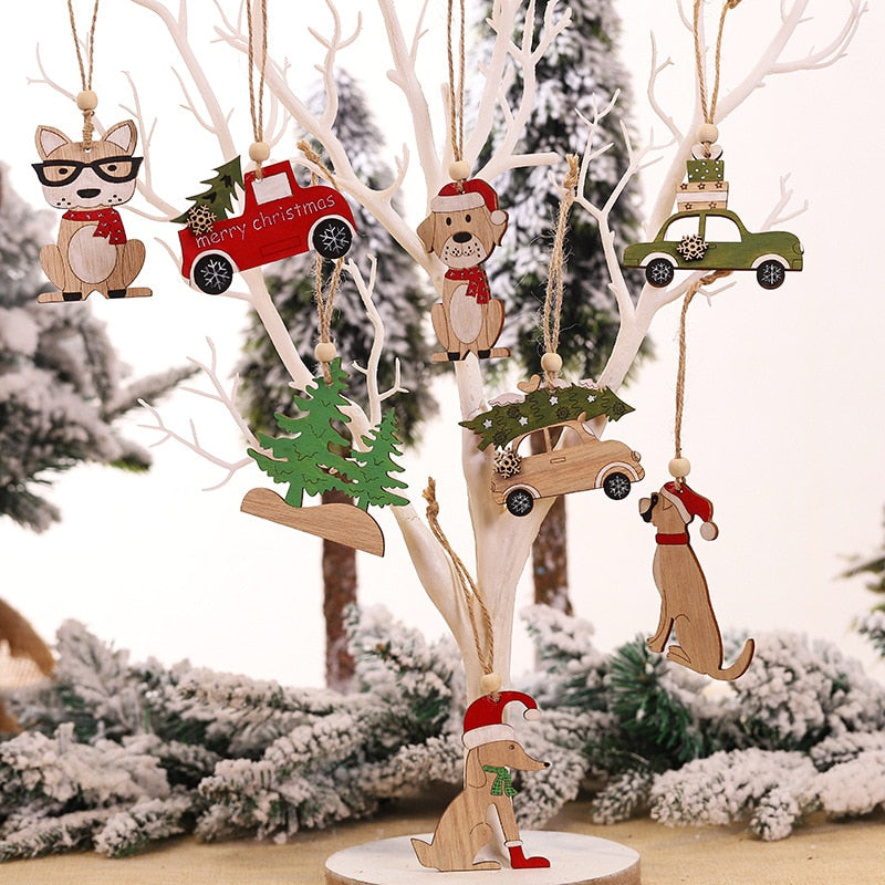 Wooden Christmas Animal Ornaments Set For Rustic Charm