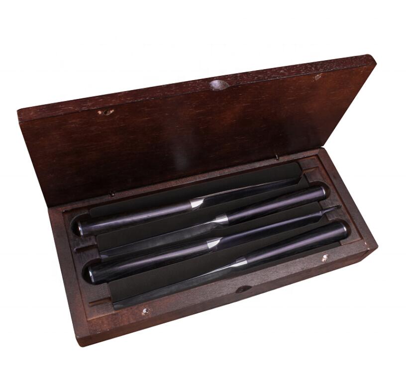Damascus Steak Knife Set of 4 With Ebony Wood Handles