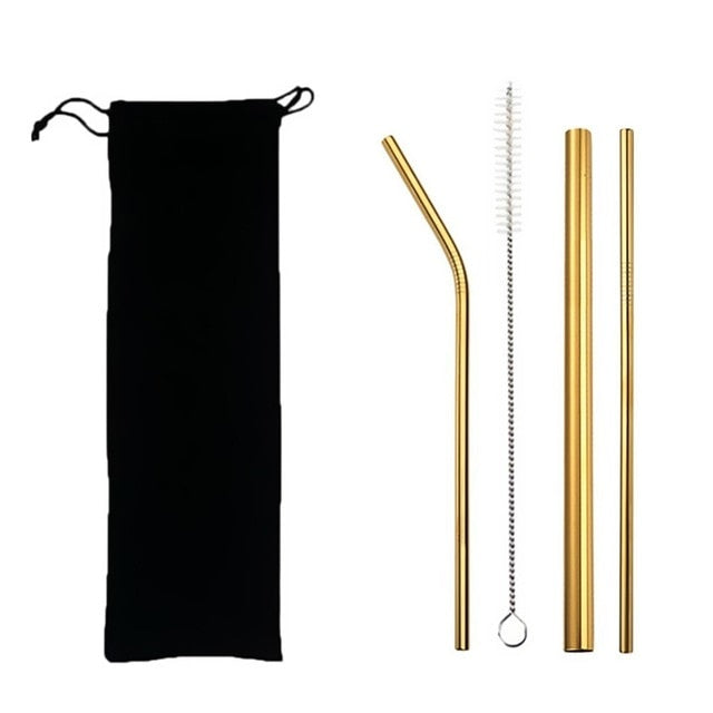 Reusable 304 Stainless Steel Straws Set with Brush & Bag