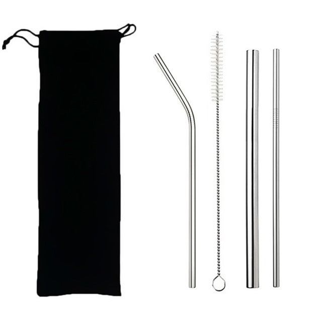 Reusable 304 Stainless Steel Straws Set with Brush & Bag