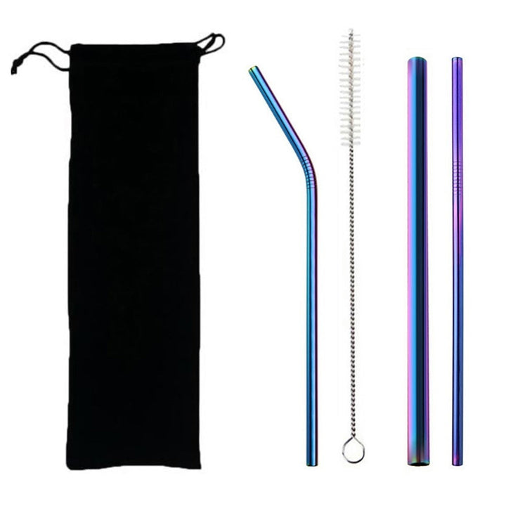 Reusable 304 Stainless Steel Straws Set with Brush & Bag