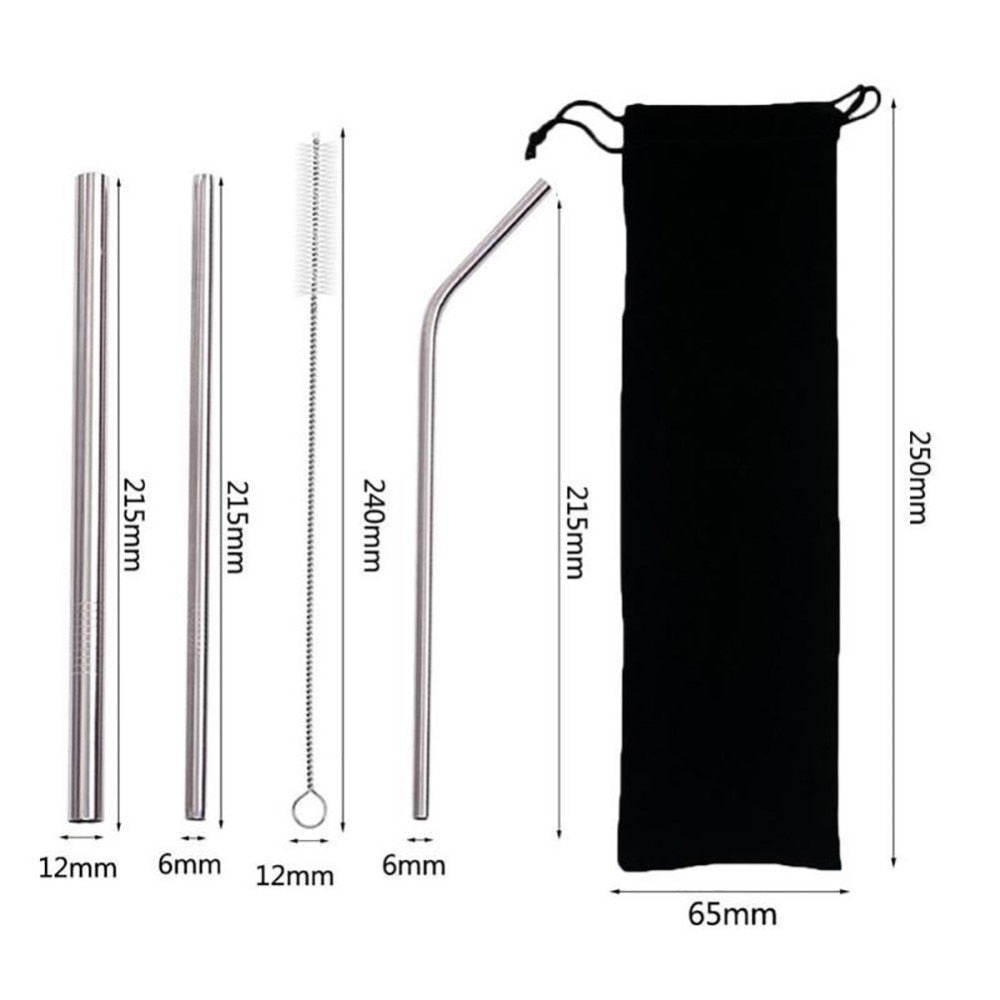 Reusable 304 Stainless Steel Straws Set with Brush & Bag
