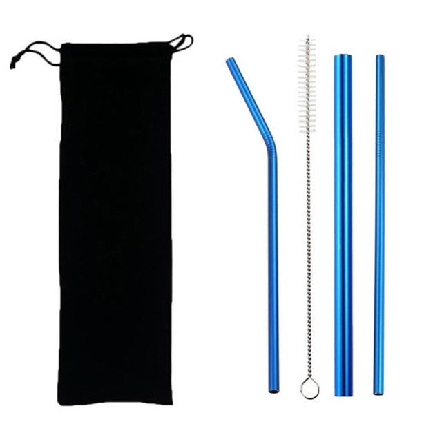 Reusable 304 Stainless Steel Straws Set with Brush & Bag