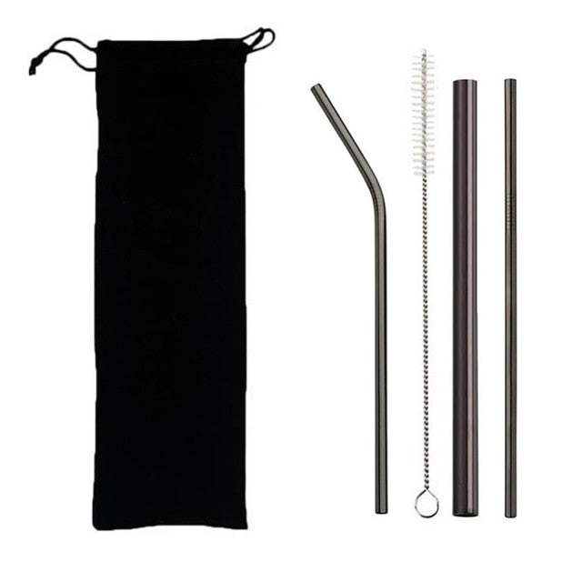 Reusable 304 Stainless Steel Straws Set with Brush & Bag